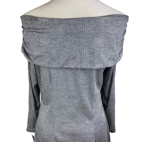 Frank Lyman NWT Dark Gray Silver Metallic Off the Shoulder Ruched Jewel Top - Picture 7 of 12